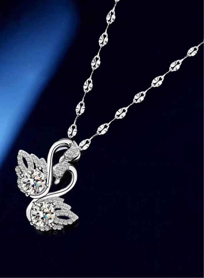 PLUSOX Studded Signature Swan Pendant Necklace - Image 3