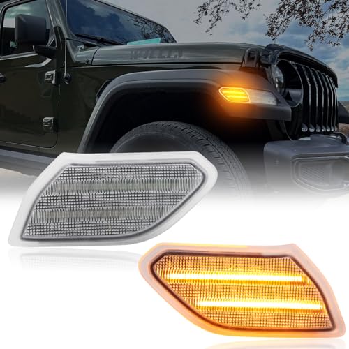 AUYICH LED Front fender Side Marker Light Compatible with Wrangler JL 2018 2019 2020 2021 2022 2023 2024, for Gladiator JT 2020 2021 2022 2023, Amber Light Accessories Plug & Play, Clear Lens - Image 1