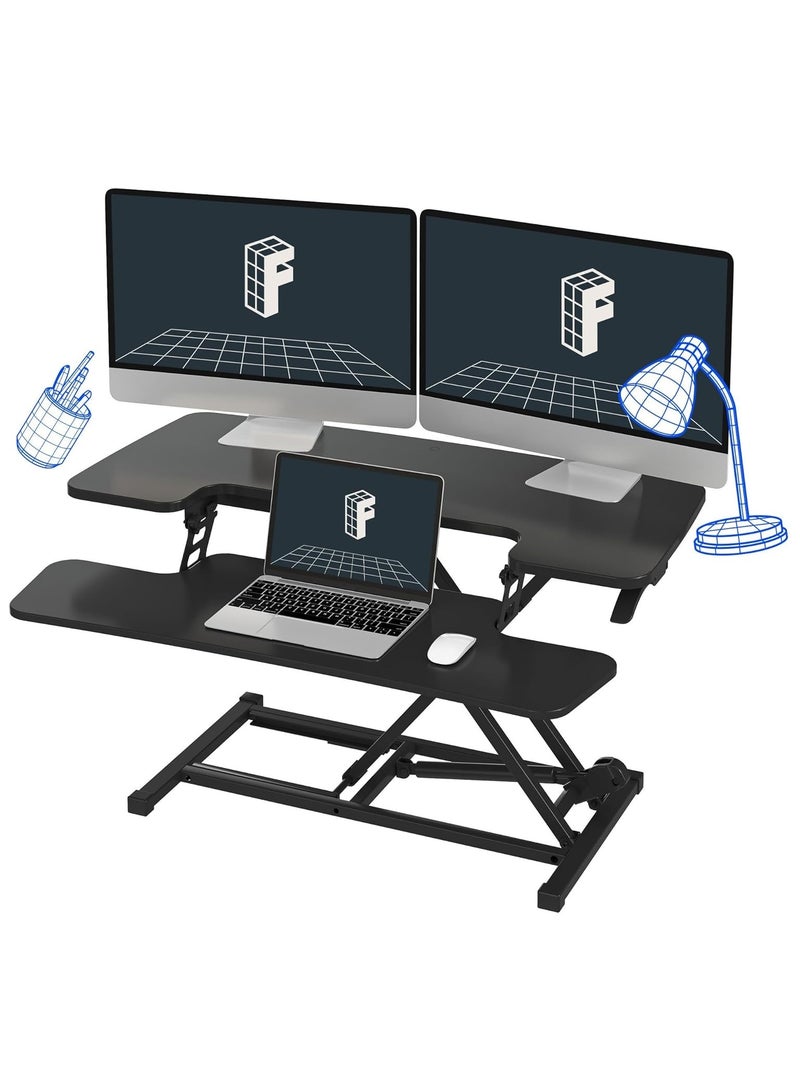 Mahmayi Flexispot Modern 35 Inch Height Adjustable Sit to Stand-up Desk with Keyboard Trey, Ergonomic 2-Tier Computer Workstation Desk Ideal for Home and Office - Black - Image 1