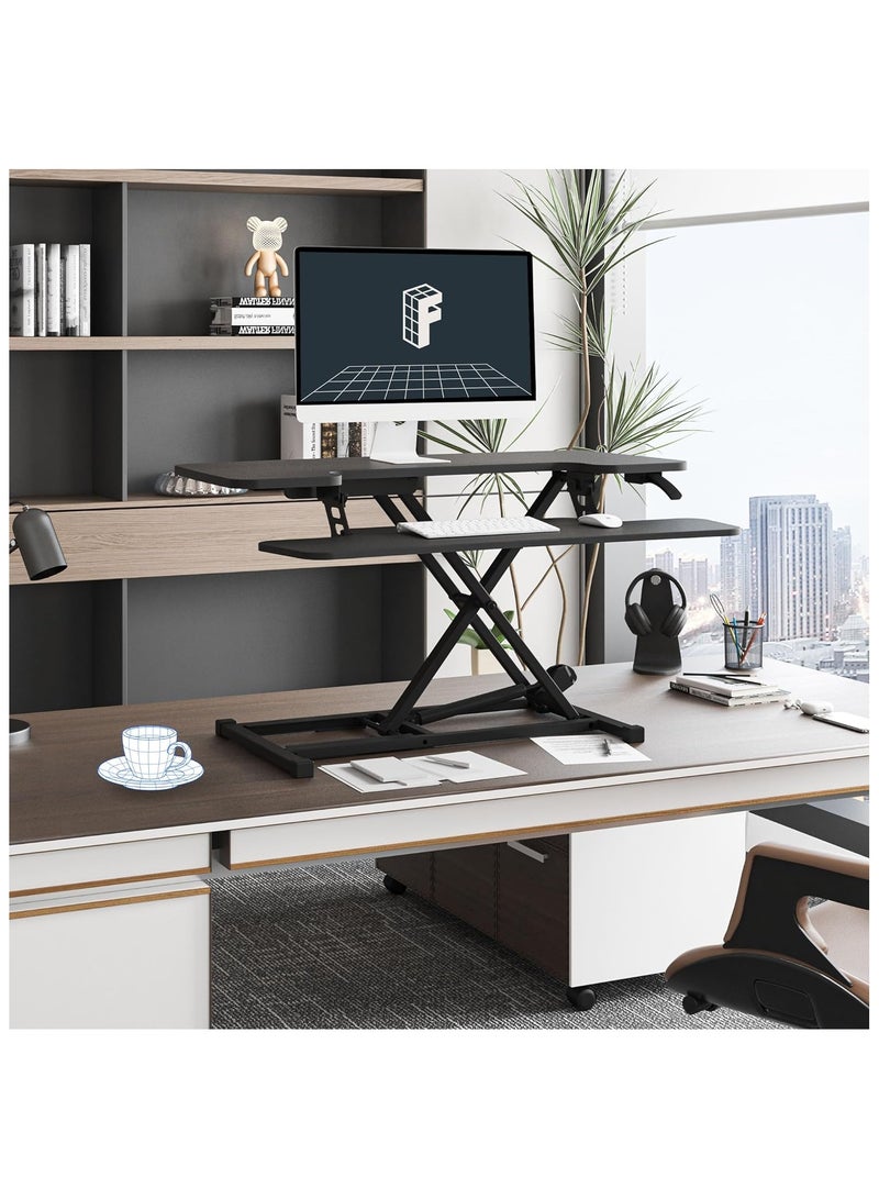 Mahmayi Flexispot Modern 35 Inch Height Adjustable Sit to Stand-up Desk with Keyboard Trey, Ergonomic 2-Tier Computer Workstation Desk Ideal for Home and Office - Black - Image 2