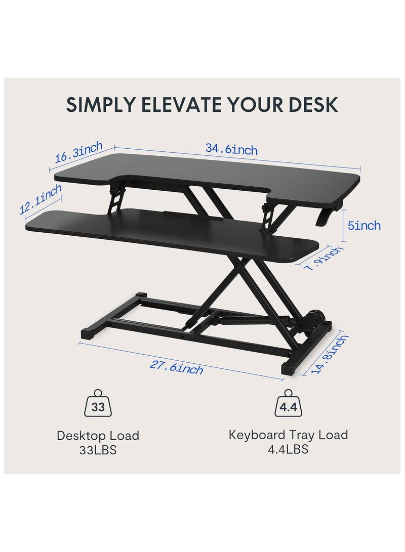 Mahmayi Flexispot Modern 35 Inch Height Adjustable Sit to Stand-up Desk with Keyboard Trey, Ergonomic 2-Tier Computer Workstation Desk Ideal for Home and Office - Black - Image 3