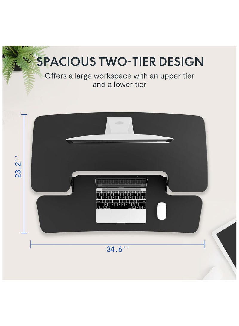 Mahmayi Flexispot Modern 35 Inch Height Adjustable Sit to Stand-up Desk with Keyboard Trey, Ergonomic 2-Tier Computer Workstation Desk Ideal for Home and Office - Black - Image 4