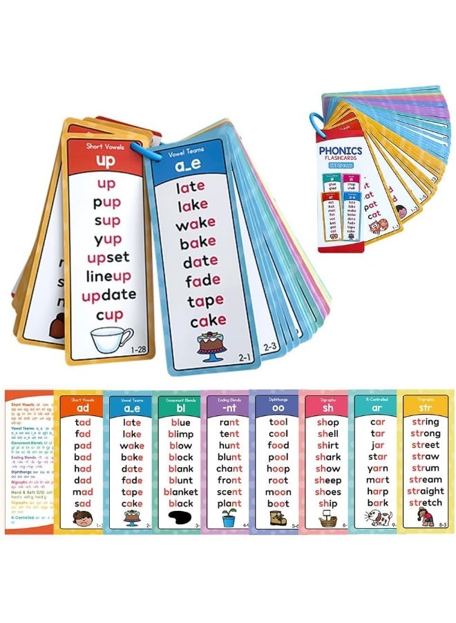 Relex Phonics Word Lists Cards, Sight Words Cards, 117 Groups Phonetic Word Column List, Vocabulary Building Teaching Aids With 900+ Phonics Rhyming Words, Speech Therapy Tools For Toddlers - Image 1