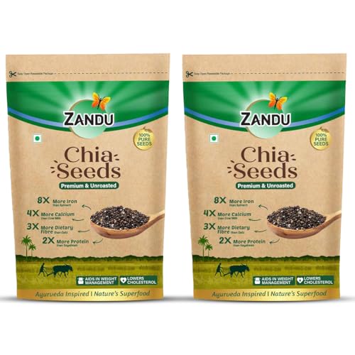 Zandu Chia Seeds- 200GM (Pack of 2) I Premium & Raw Seeds I Rich in Omega-3 Fatty Acids I Helps in Weight Management I Rich in Dietary Fiber I Rich in Protein I Resealable Pack - Image 1