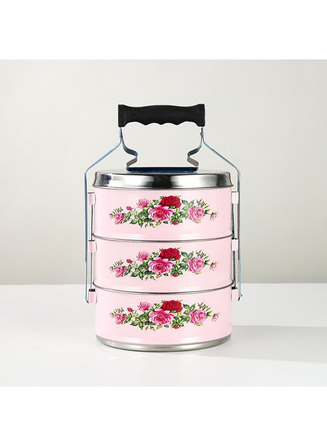 Printing LOGO Food Box Stainless Steel Partition Bowl Non-flavor Double-layer Insulation Rice Basket Pot Tiffin-Specifications:Three Layers-Color:Electric Wooden Handle 12cm  - Image 5