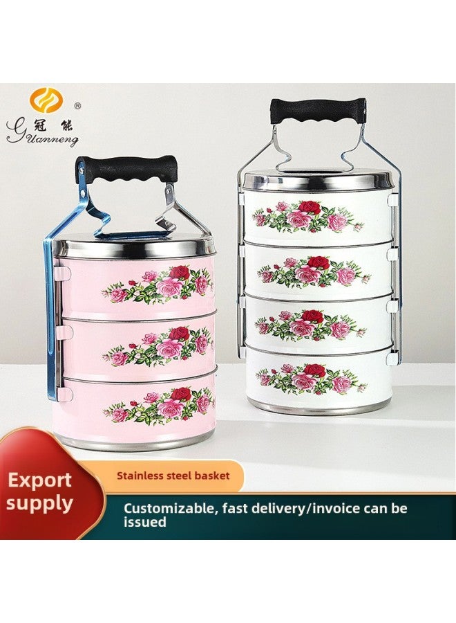 Printing LOGO Food Box Stainless Steel Partition Bowl Non-flavor Double-layer Insulation Rice Basket Pot Tiffin-Specifications:Three Layers-Color:Electric Wooden Handle 12cm  - Image 3