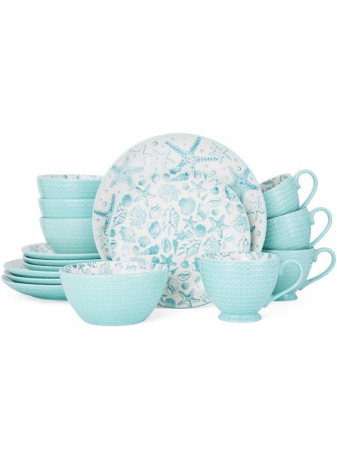 Pfaltzgraff Venice 16Piece Stoneware Dinnerware Set Service for 4 AquaWhite - Image 2