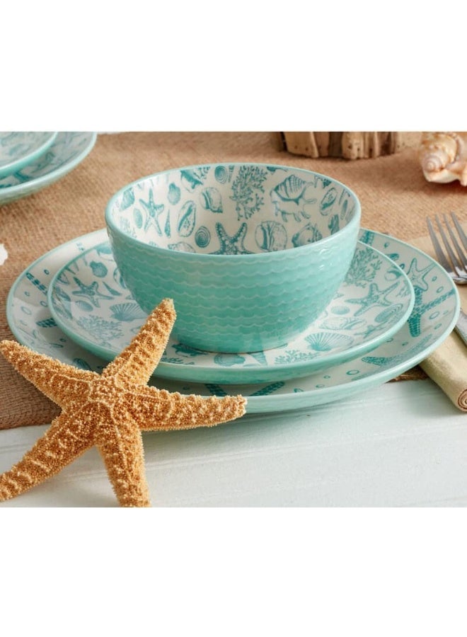 Pfaltzgraff Venice 16Piece Stoneware Dinnerware Set Service for 4 AquaWhite - Image 3
