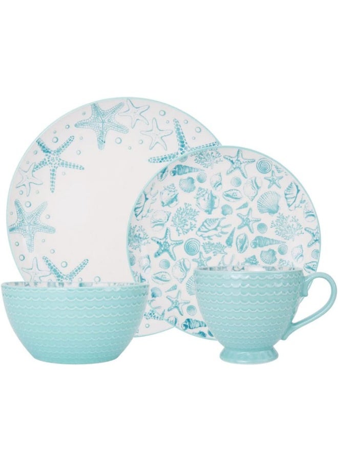 Pfaltzgraff Venice 16Piece Stoneware Dinnerware Set Service for 4 AquaWhite - Image 1