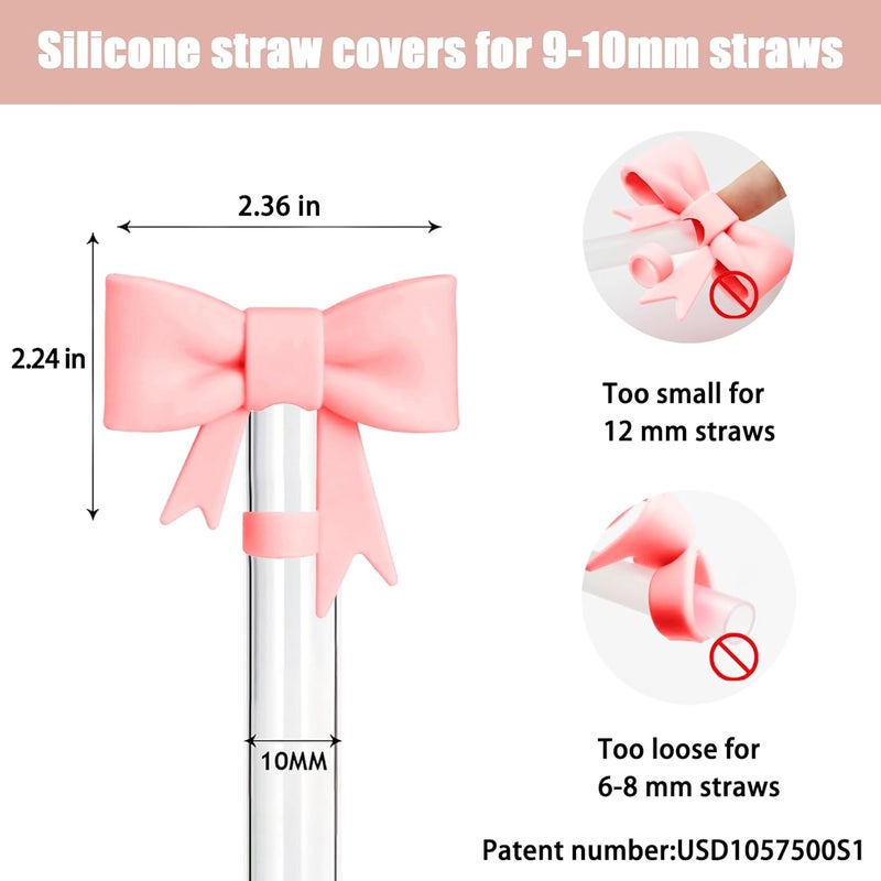 Hpebl 6Pcs Silicone Straw Toppers Covers for Stanley Cups 40/30oz 10mm(0.4in) Cream Dust-Proof Bow Straw Covers Toppers Orange Suitbale for Stanley Cup Accessories Reusable Straws Caps - Image 2