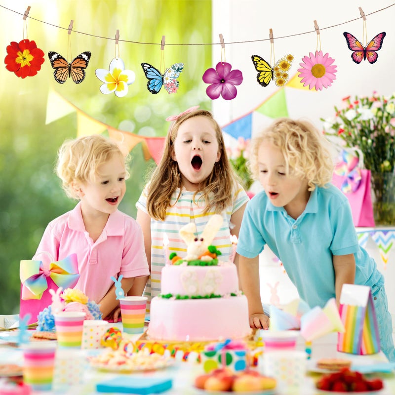 Sophena 40 Pcs Spring Flower Butterfly Ornaments Decoration 20 Styles Wood Flower Butterfly Cutouts Ornament for Home Crafts Hanging Summer Birthday Wedding Party Decorations - Image 5