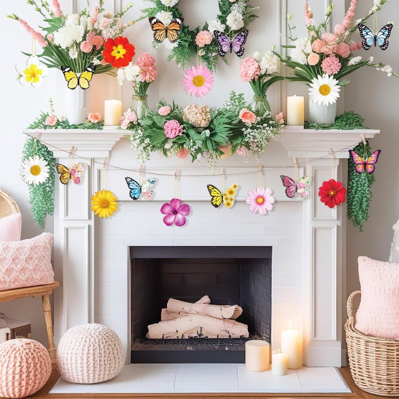 Sophena 40 Pcs Spring Flower Butterfly Ornaments Decoration 20 Styles Wood Flower Butterfly Cutouts Ornament for Home Crafts Hanging Summer Birthday Wedding Party Decorations - Image 2