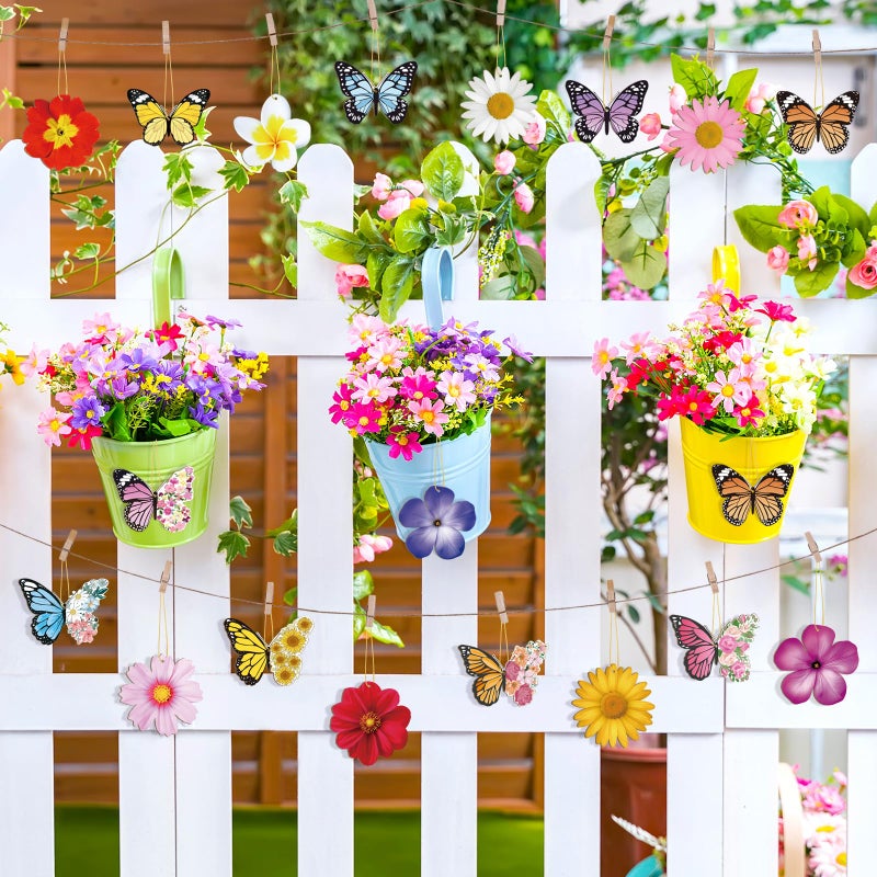 Sophena 40 Pcs Spring Flower Butterfly Ornaments Decoration 20 Styles Wood Flower Butterfly Cutouts Ornament for Home Crafts Hanging Summer Birthday Wedding Party Decorations - Image 3