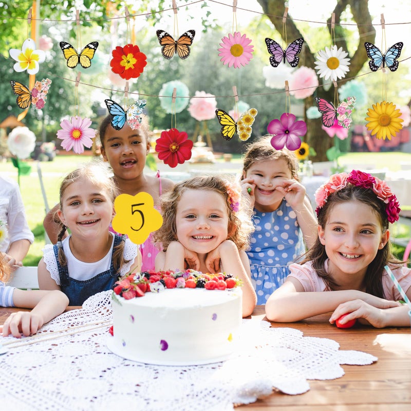 Sophena 40 Pcs Spring Flower Butterfly Ornaments Decoration 20 Styles Wood Flower Butterfly Cutouts Ornament for Home Crafts Hanging Summer Birthday Wedding Party Decorations - Image 4