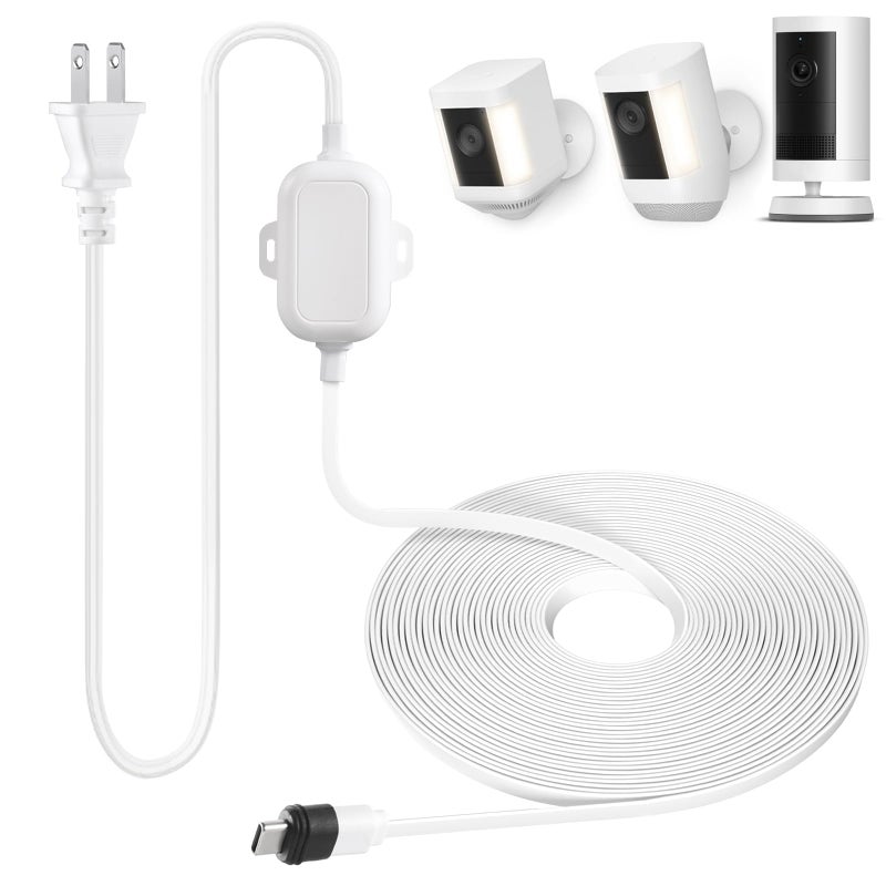 ALERTCAM Weatherproof Power Cord for Spotlight Cam Plus/Pro (Battery), 25ft USB-C Outdoor Charging Cable for Continuous Camera Power Supply, White - Image 1
