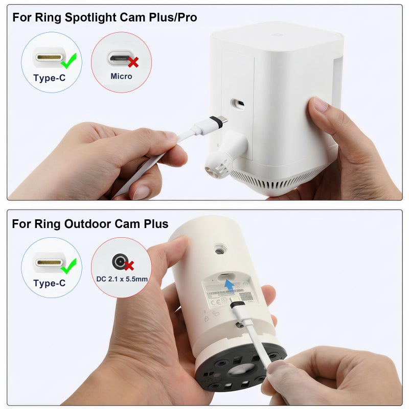 ALERTCAM Weatherproof Power Cord for Spotlight Cam Plus/Pro (Battery), 25ft USB-C Outdoor Charging Cable for Continuous Camera Power Supply, White - Image 3
