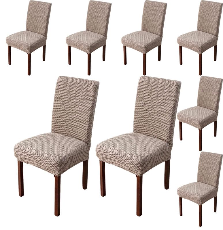 Styleys Elastic Chair Cover Stretch Removable Washable Short Jacquard Dining Chair Cover Protector Seat Slipcover (Pack of 8, Taupe, JCMC5) - Image 1