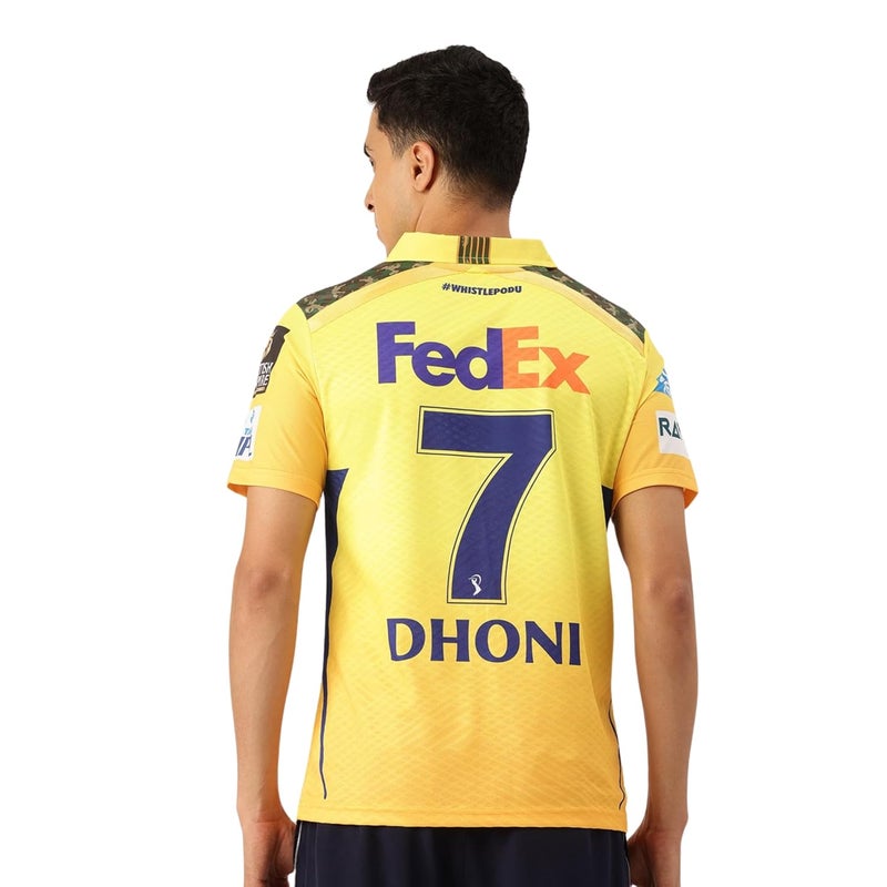 playR Men's Geometric Regular Fit Chennai Super Kings Authentic Match Jersey IPL 2025 Adult Dhoni 7 Half Sleeve - Image 4
