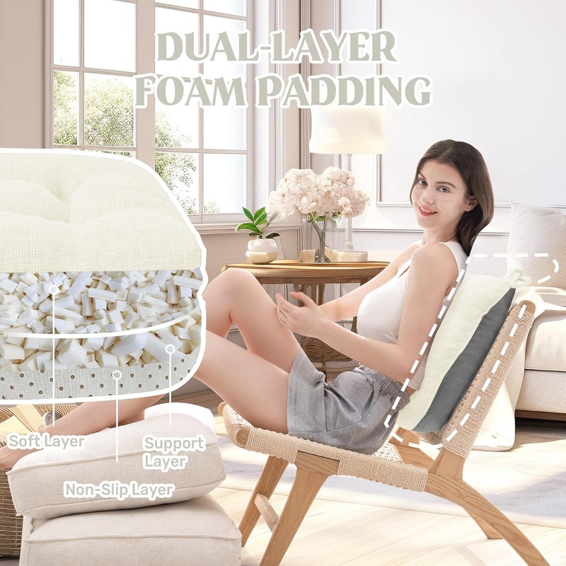 puredown ® Chair Cushions for Dining Chairs, Tufted Memory Foam Chair Pads with Non-Slip Backing, Kitchen Seat Cushions with Ties, Washable Seat Pads Set of 4, 15.5" x 15.5" x 4", Ivory - Image 3