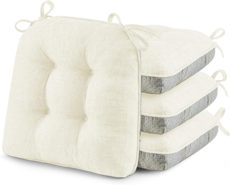 puredown ® Chair Cushions for Dining Chairs, Tufted Memory Foam Chair Pads with Non-Slip Backing, Kitchen Seat Cushions with Ties, Washable Seat Pads Set of 4, 15.5" x 15.5" x 4", Ivory - Image 1