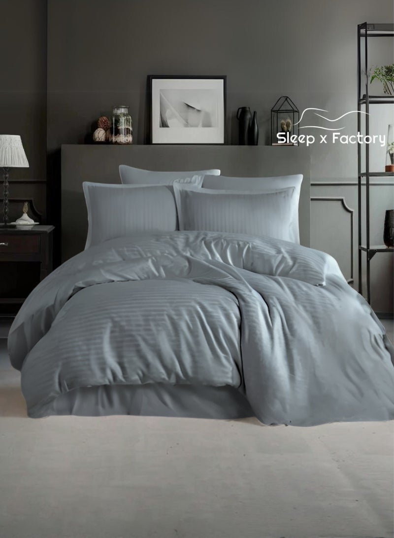 Sleep x Factory 5-Piece Hotel-Style Grey Comforter Set – Single Size – Soft Microfiber – Stripe Design - Image 1