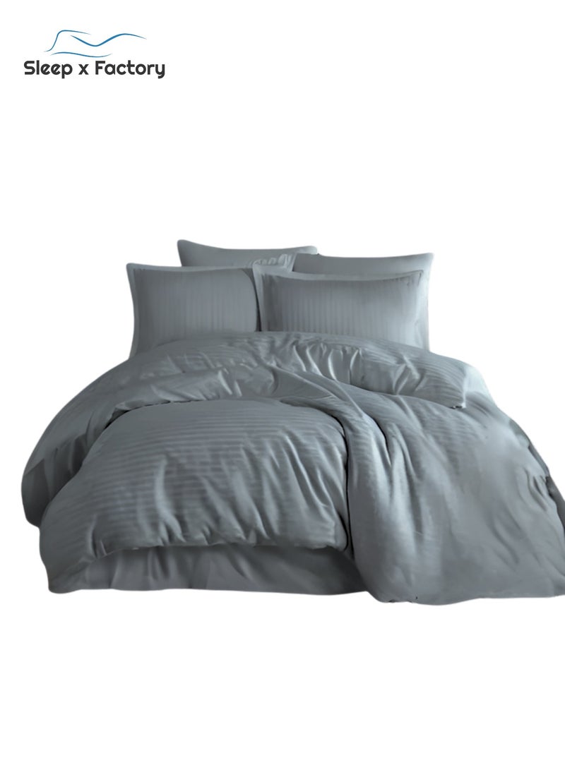 Sleep x Factory 5-Piece Hotel-Style Grey Comforter Set – Single Size – Soft Microfiber – Stripe Design - Image 2