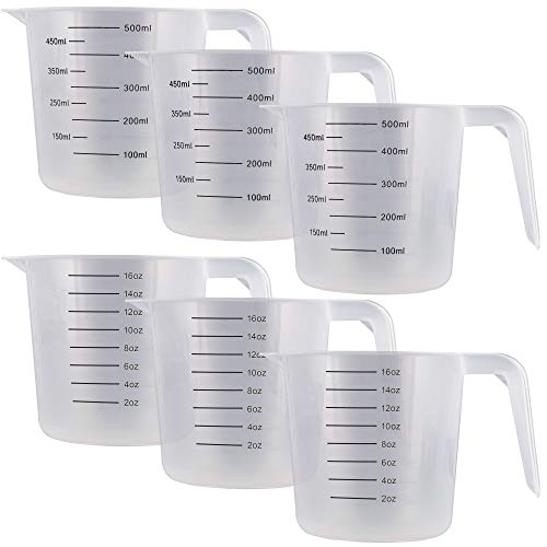U.S. Kitchen Supply Plastic Measuring Cups with Handles - 16 oz (500 ml) Liquid Measuring Cup Set of 6 - Clear Microwave Safe Kitchen Cups - Measure in mL or Ounces, Measurement Cup for Cooking - Image 1