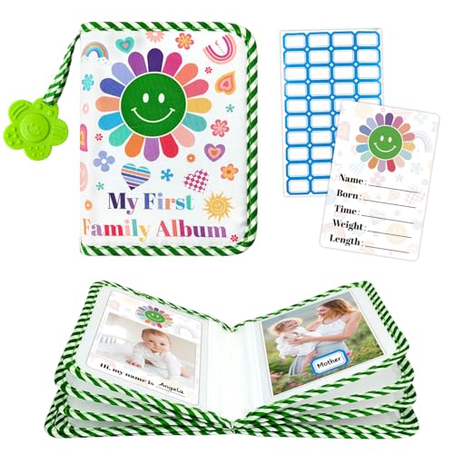 BOHEMIABY My First Family Photo Album for Baby, 4x6" Baby Photo Albums, Soft Toddler Photo Album with Milestone & Large Safety Mirror, Personalized Kids Baby Shower Gifts(Smiley Face) - Image 1