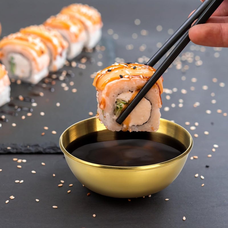 Cedilis 10 Pack 35inch Stainless Steel Sauce Dishes 43oz Gold Dipping Bowl Stackable Sushi Soy Sauce Cup Side Dishes Small Condiments Ingredient Bowl for Kitchen Prep - Image 5