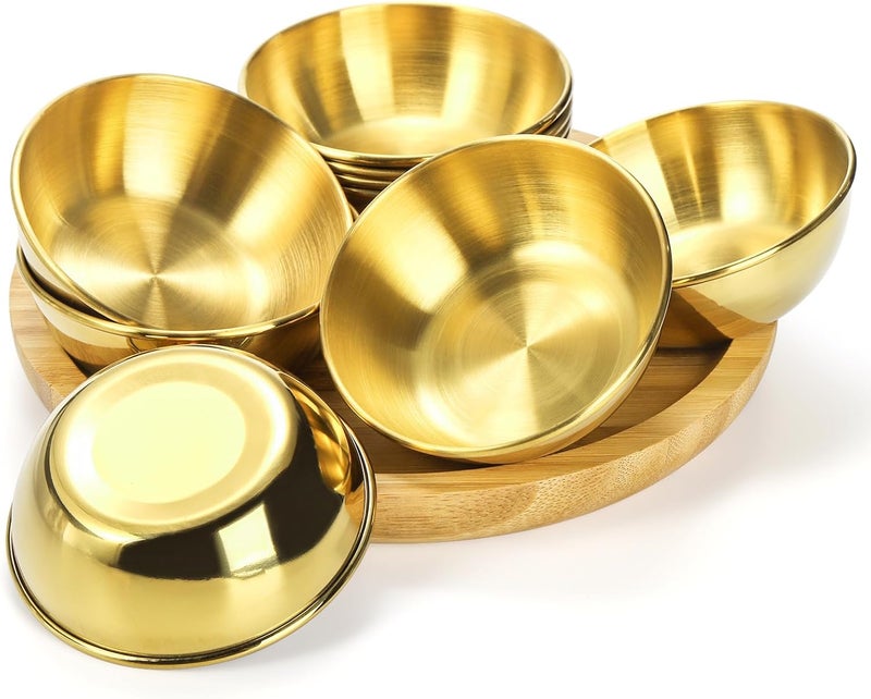 Cedilis 10 Pack 35inch Stainless Steel Sauce Dishes 43oz Gold Dipping Bowl Stackable Sushi Soy Sauce Cup Side Dishes Small Condiments Ingredient Bowl for Kitchen Prep - Image 3