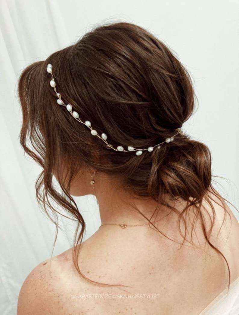 Catery Bride Wedding Headband Pearl Hair Vine Braid Headpieces Bridal Hair Accessories for Women(Sliver) - Image 5