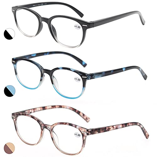 MODFANS Reading Glasses 1.25 Women 3 Pack Spring Hinge Fashion Round Stylish for Reading with Pouch - Image 1