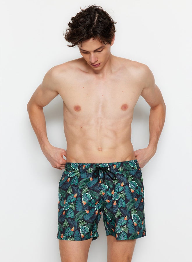 Trendyol Man Green Tropical Printed Standard Size Swimsuit Swim Shorts - Image 3