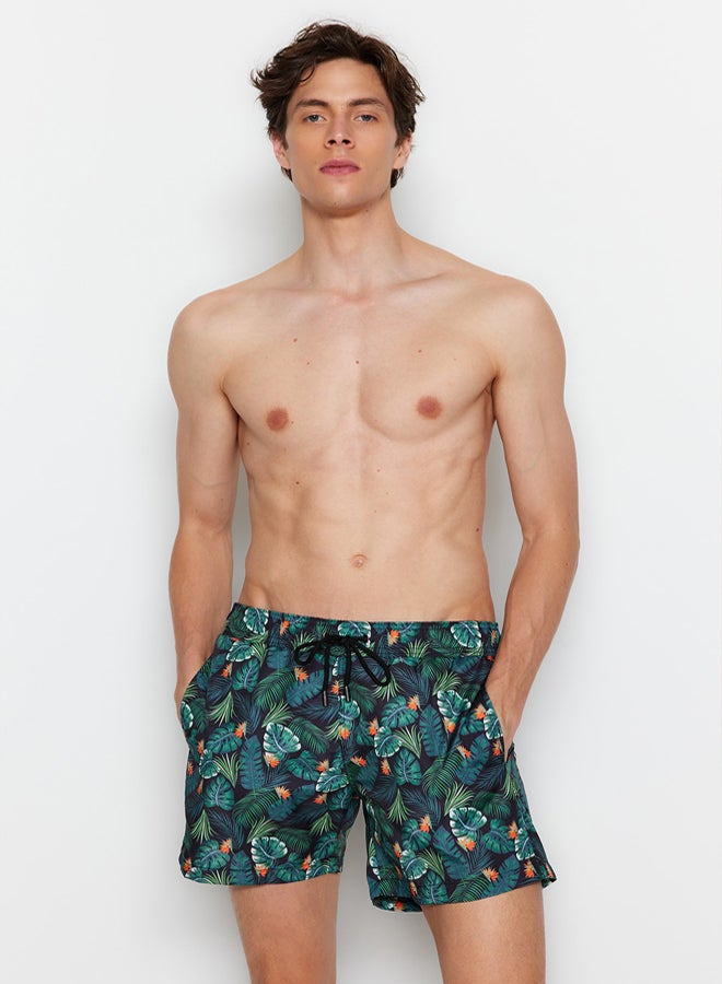 Trendyol Man Green Tropical Printed Standard Size Swimsuit Swim Shorts - Image 2