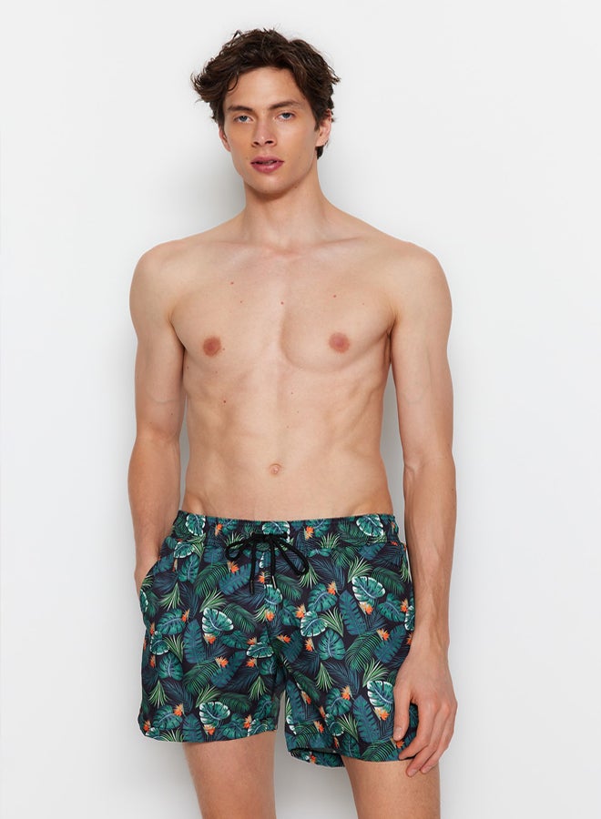 Trendyol Man Green Tropical Printed Standard Size Swimsuit Swim Shorts - Image 1