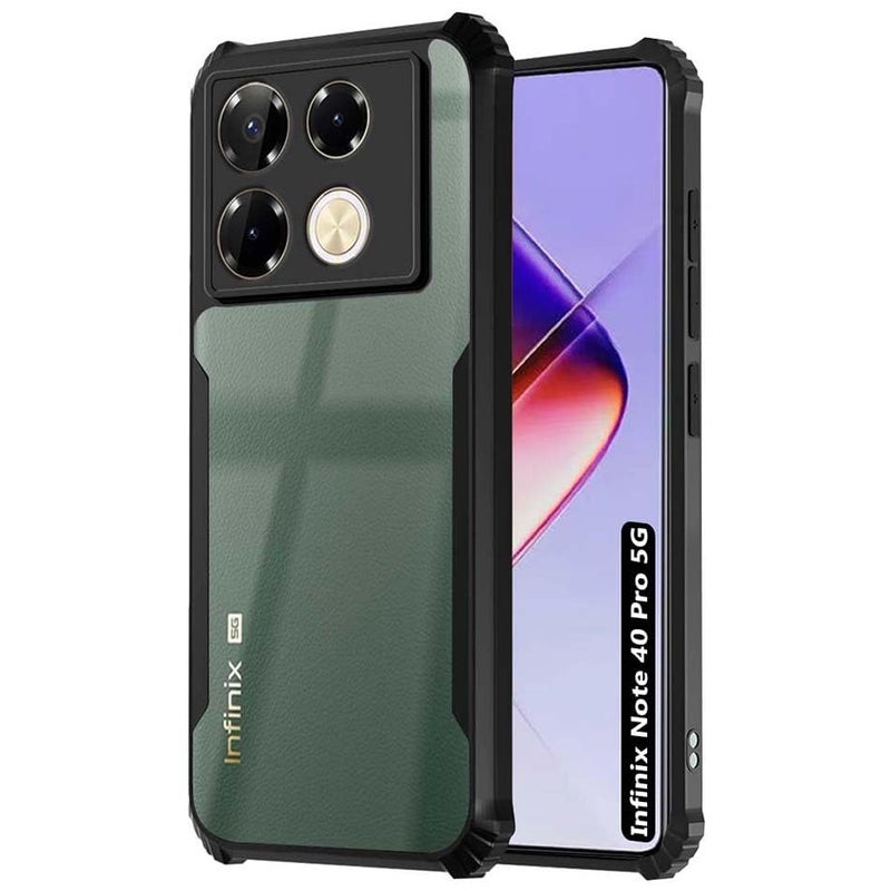 DD SON Shockproof Crystal Clear Back Cover Case for Infinix Note 40 Pro/Note 40 Pro Plus 5G - (PC & TPU, Black Bumper Cover) | 360 Degree Camera Protection | Transparent Hybrid Eagle Back Case Cover - Image 1