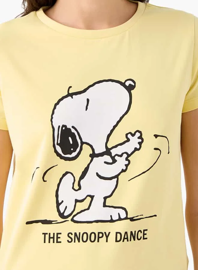 SP Characters Peanuts Print T-shirt with Crew Neck and Short Sleeves