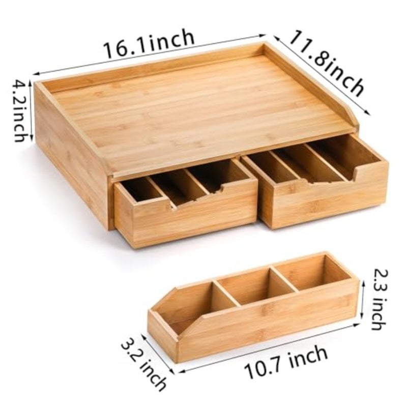 Bamboo Drawer Organizer for Coffee Pods, Adjustable Dividers with Side Storage, Countertop Organizer for Kitchen, Office, Coffee Bar, Compatible with 40 Big or 56 Small Pods, Natural, No Assembly - Image 3