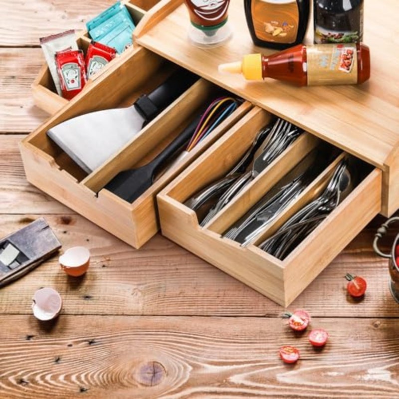 Bamboo Drawer Organizer for Coffee Pods, Adjustable Dividers with Side Storage, Countertop Organizer for Kitchen, Office, Coffee Bar, Compatible with 40 Big or 56 Small Pods, Natural, No Assembly - Image 2