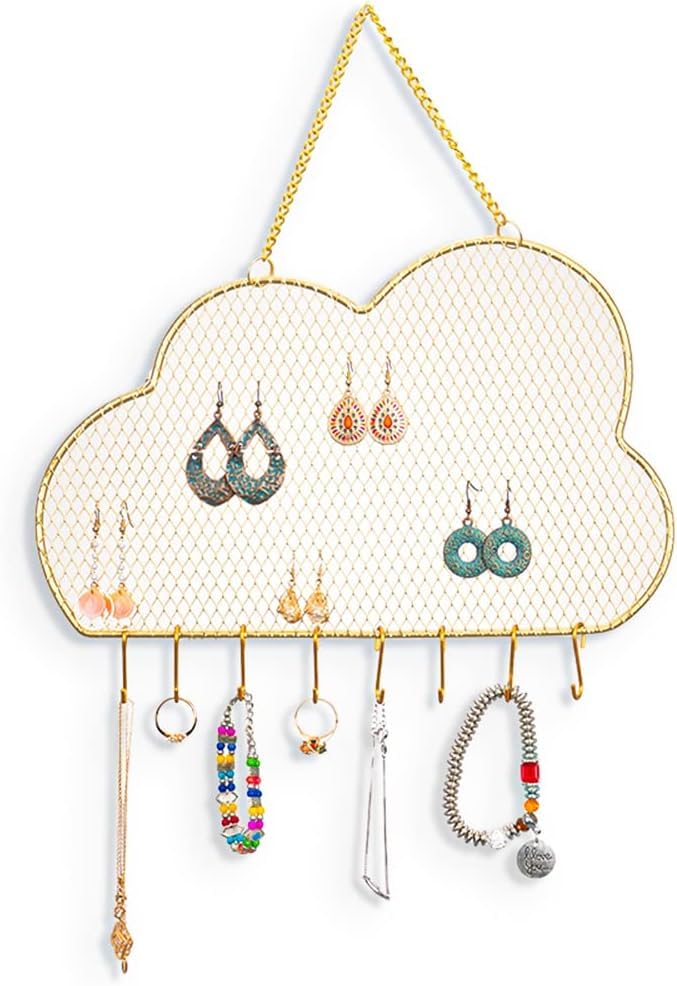 Kresal Hanging Jewelry Orgnizer Wall Mounted Metal Earring Necklaces Display Mesh Jewellry Holder Bracelet Storage Racks Gift for Girl Women - Image 1