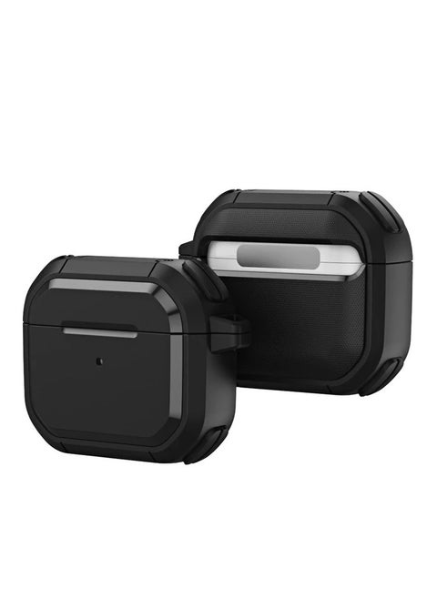 Full Protection Earphone Case for Airpods 3 Full Cover Supported Wireless Charging Shockproof Shell Keychain (Black)