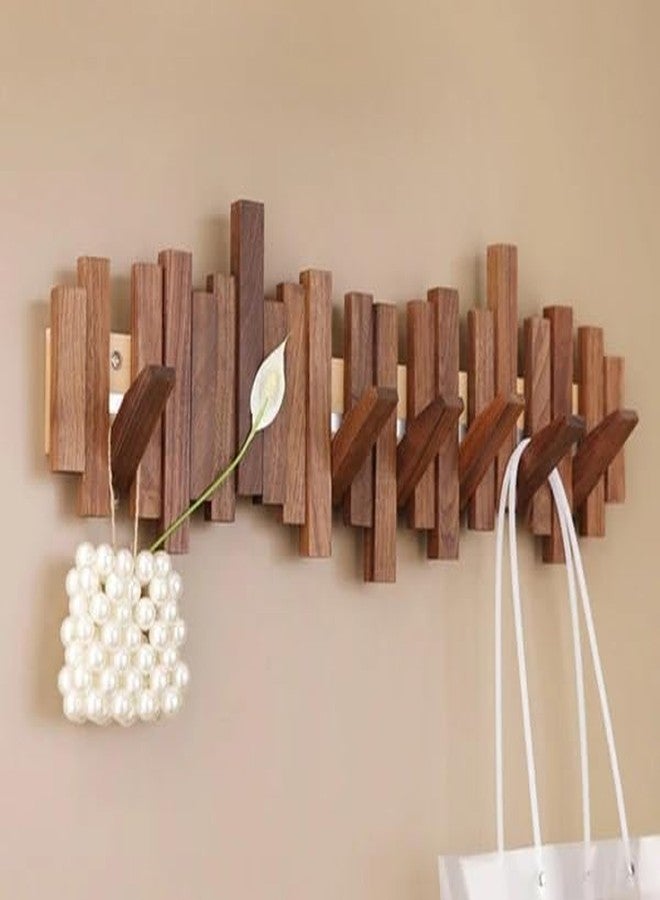 Keebori Modern Teak Wood Wall Mounted Hook Rack Foldable Multi-Hook Hanger for Coats, Bags, Hats, Keys,Towels Stylish Space-Saving Organizer for Entryway (6 Hook Hanger) - Image 3