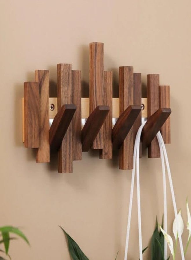 Keebori Modern Teak Wood Wall Mounted Hook Rack Foldable Multi-Hook Hanger for Coats, Bags, Hats, Keys,Towels Stylish Space-Saving Organizer for Entryway (6 Hook Hanger) - Image 4