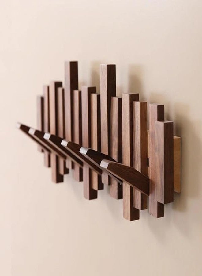 Keebori Modern Teak Wood Wall Mounted Hook Rack Foldable Multi-Hook Hanger for Coats, Bags, Hats, Keys,Towels Stylish Space-Saving Organizer for Entryway (6 Hook Hanger) - Image 2