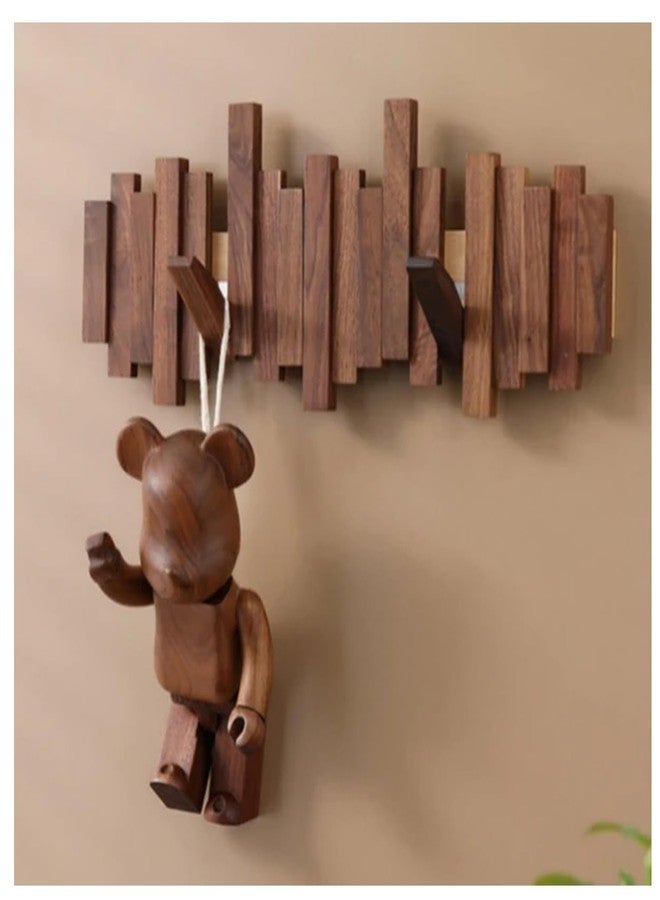 Keebori Modern Teak Wood Wall Mounted Hook Rack Foldable Multi-Hook Hanger for Coats, Bags, Hats, Keys,Towels Stylish Space-Saving Organizer for Entryway (6 Hook Hanger) - Image 1