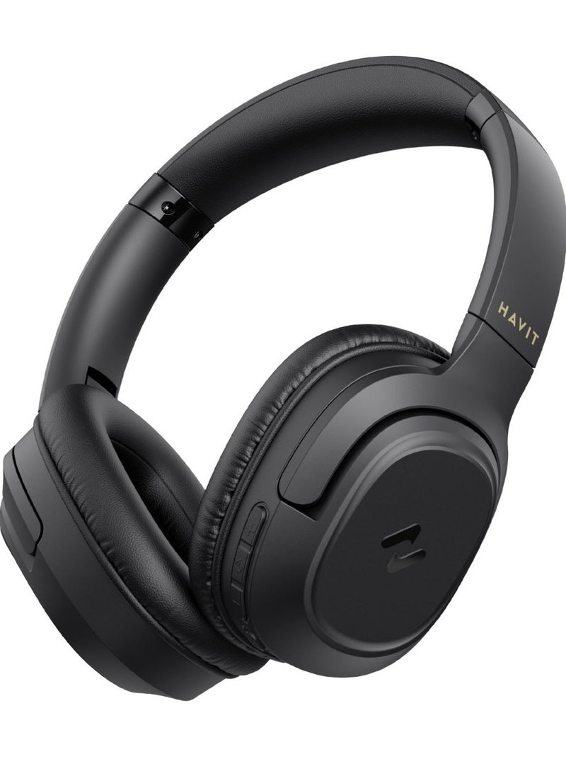 Wireless Bluetooth Headphones with 50H Playtime, Stereo Sound, Foldable Over-Ear Design, USB-C Fast Charging, 40mm Drivers, Game Mode, Noise-Isolating Cushions, Built-in Mic, AUX Mode, Ergonomic Comfort Fit, for Music, Work, Calls, Travel, Study & Gaming (Black)
