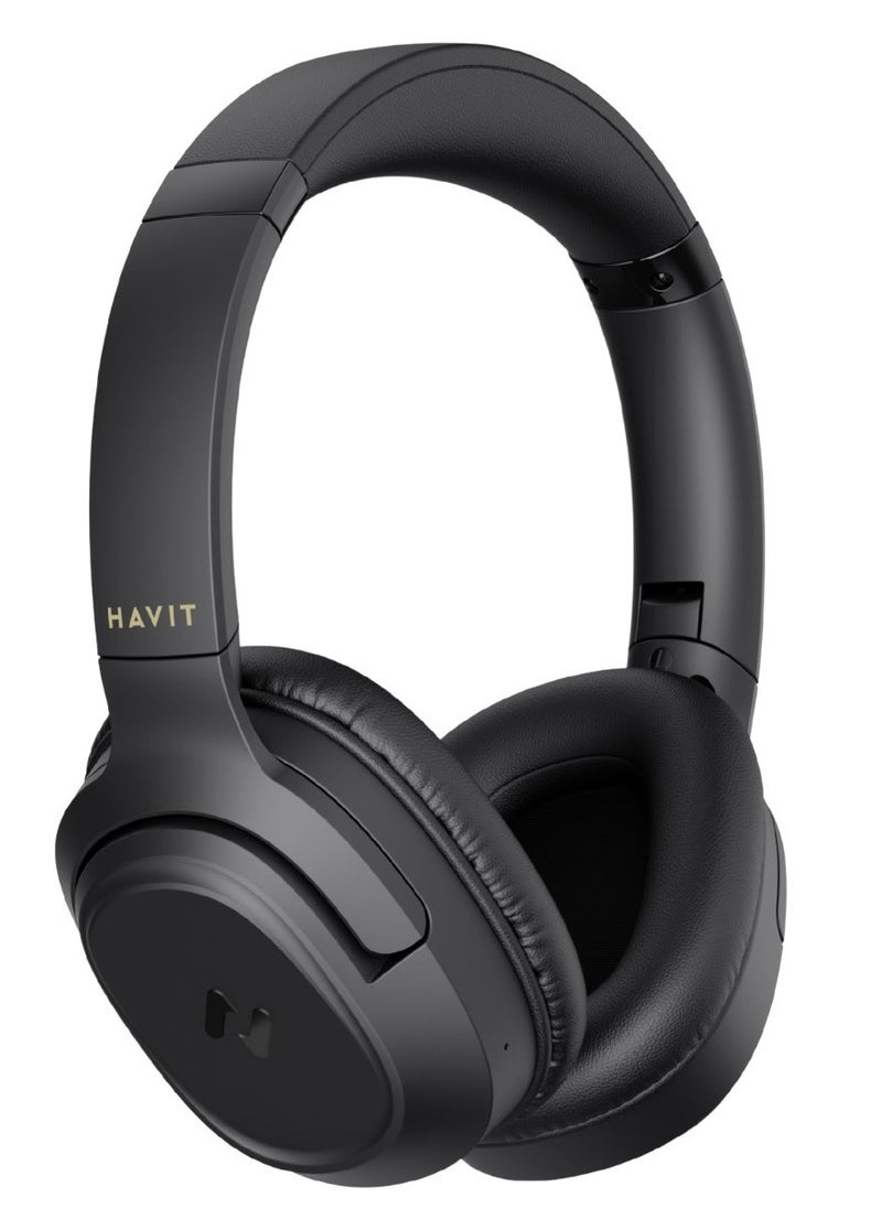 Wireless Bluetooth Headphones with 50H Playtime, Stereo Sound, Foldable Over-Ear Design, USB-C Fast Charging, 40mm Drivers, Game Mode, Noise-Isolating Cushions, Built-in Mic, AUX Mode, Ergonomic Comfort Fit, for Music, Work, Calls, Travel, Study & Gaming (Black)
