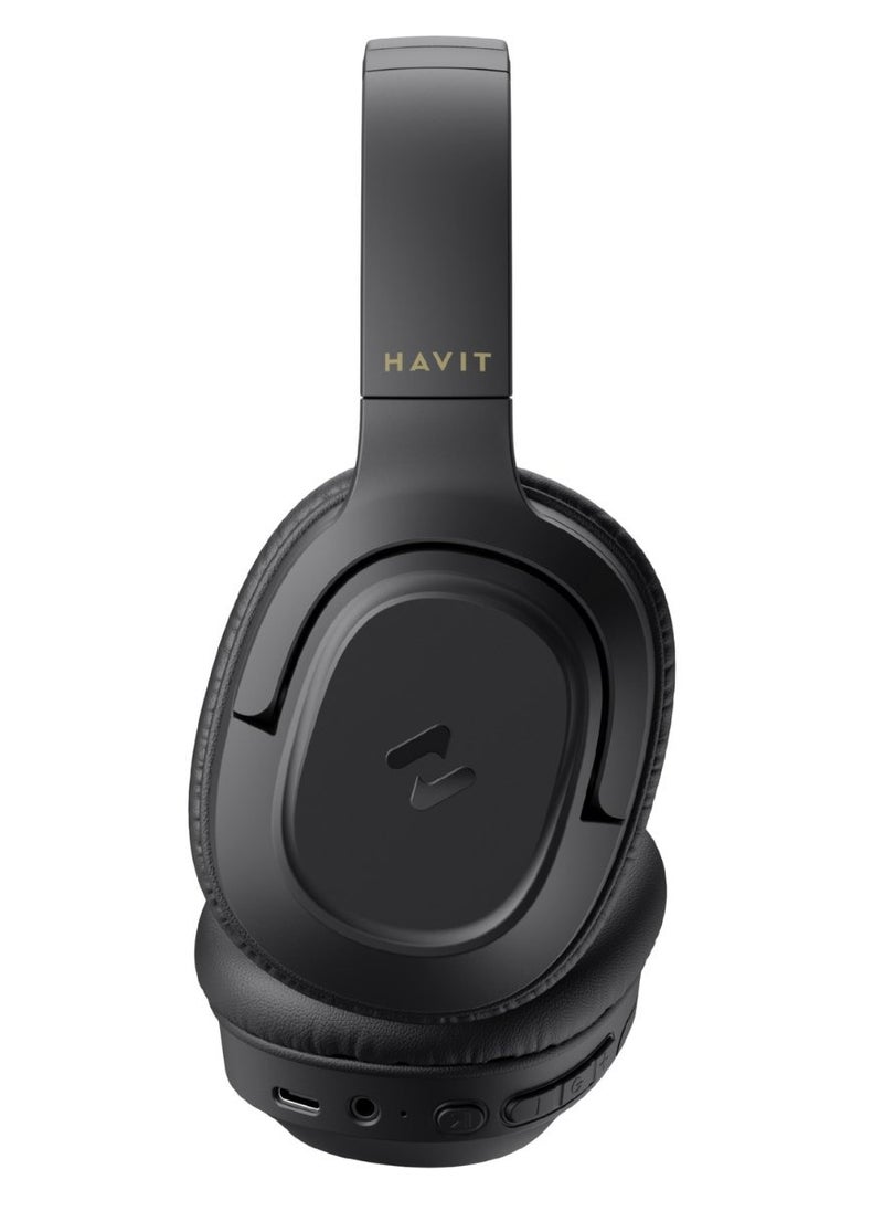 Wireless Bluetooth Headphones with 50H Playtime, Stereo Sound, Foldable Over-Ear Design, USB-C Fast Charging, 40mm Drivers, Game Mode, Noise-Isolating Cushions, Built-in Mic, AUX Mode, Ergonomic Comfort Fit, for Music, Work, Calls, Travel, Study & Gaming (Black)