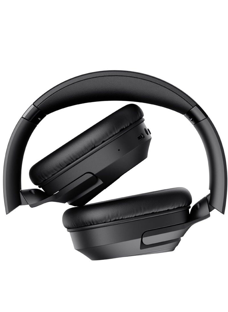 Wireless Bluetooth Headphones with 50H Playtime, Stereo Sound, Foldable Over-Ear Design, USB-C Fast Charging, 40mm Drivers, Game Mode, Noise-Isolating Cushions, Built-in Mic, AUX Mode, Ergonomic Comfort Fit, for Music, Work, Calls, Travel, Study & Gaming (Black)