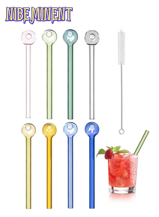 NIBEMINENT مصاصات زجاجية غير قابلة للكسر - مصاصات زجاجية متينة قابلة لإعادة الاستخدام 8 قطع مع فرشاة تنظيف واحدة للمشروبات والأعشاب والعصائر والعلاج بالروائح (متعددة الألوان) - Image 1